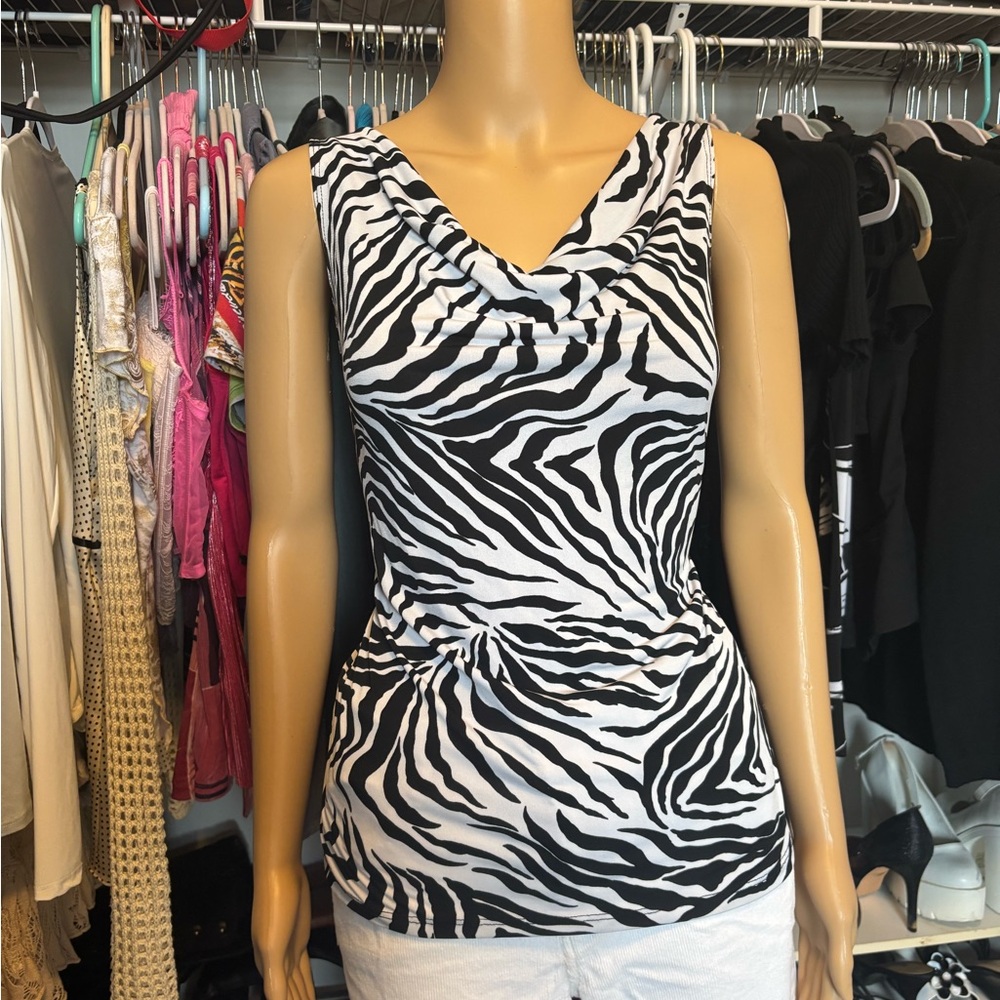 Jostar Vintage Black & White Zebra Print Top